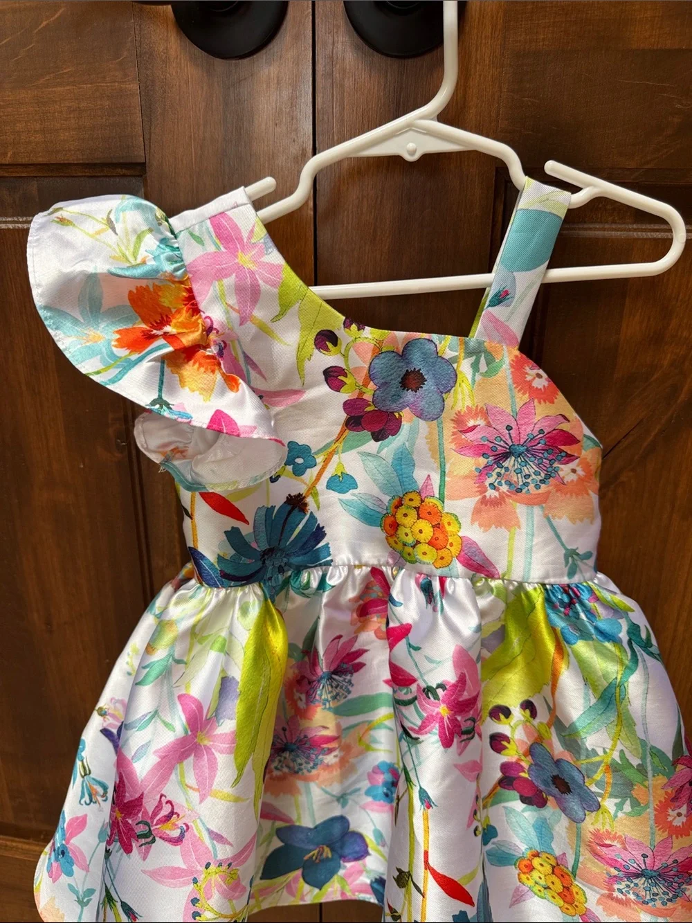 Rare Editions One-Shoulder Floral Party Dress - White, Pink, Blue, Yellow, Green